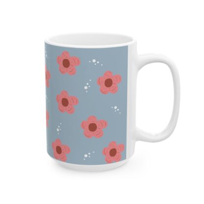 Pink Flower Pattern Ceramic Mug, (11oz, 15oz) - Image 12