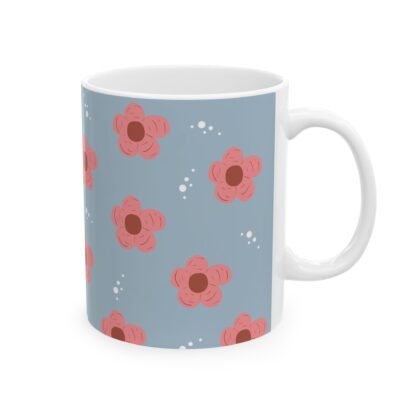 Pink Flower Pattern Ceramic Mug, (11oz, 15oz) - Image 4