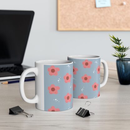 Pink Flower Pattern Ceramic Mug, (11oz, 15oz) - Image 5