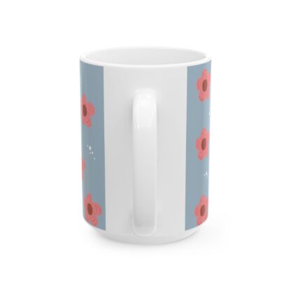 Pink Flower Pattern Ceramic Mug, (11oz, 15oz) - Image 10