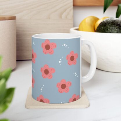 Pink Flower Pattern Ceramic Mug, (11oz, 15oz) - Image 7