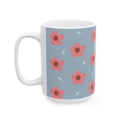 Pink Flower Pattern Ceramic Mug, (11oz, 15oz) - Image 11