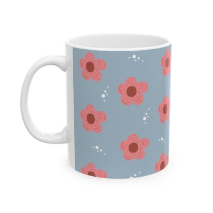 Pink Flower Pattern Ceramic Mug, (11oz, 15oz) - Image 3