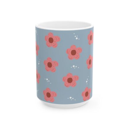 Pink Flower Pattern Ceramic Mug, (11oz, 15oz) - Image 9