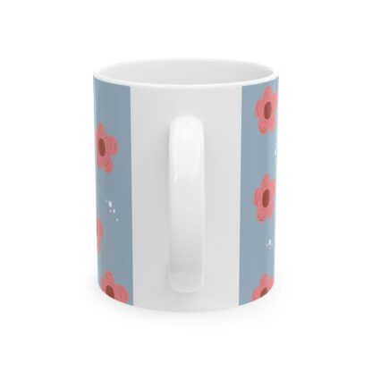 Pink Flower Pattern Ceramic Mug, (11oz, 15oz) - Image 2